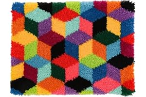 YAKOLECI Latch Hook Kits for Adults, Pre-Printed Handmade Rug Crochet Yarns DIY Door Mat Kits for Home Decoration Festival Gift 23.6"X15.8"(Color Squares)