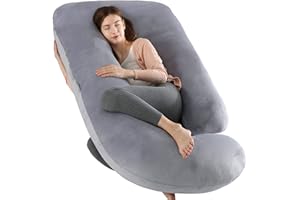 Elover Pregnancy Must Haves Pregnancy Pillow U-Shaped Full Body Maternity Support Pillow for Pregnant Women with Replaceable and Washable Velvet Cover Size 57" (Dark Gray, Velvet)