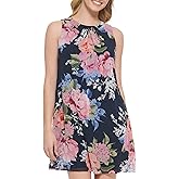 Jessica Howard Womens Sleeveless Printed Chiffon Shift Mini Dress