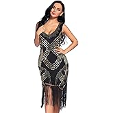 Women's 1920s Gatsby Dress V Neck Sequin Bead Fringed Cocktail Hem Flapper Dress