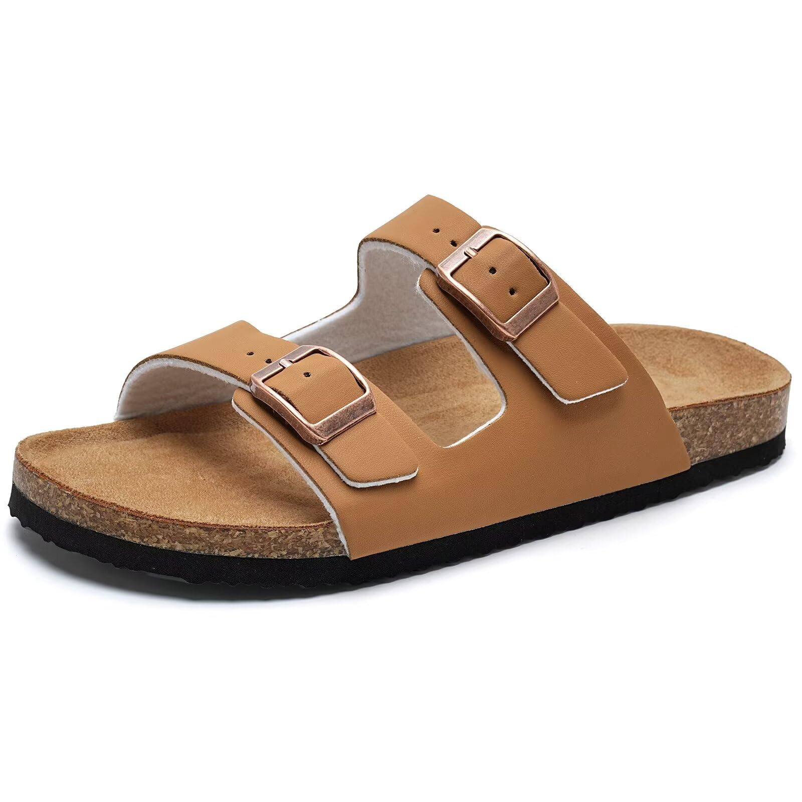 Torotto Kids Sandals Boys Girls Slide Summer Non-slip Cork Glitter Toddler Slippers with Adjustable Straps for Indoor & Outdoor(Khaki-30) Image