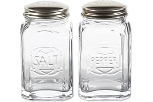 RSVP International Jumbo Retro Glass Salt & Pepper Shaker, Screw On Stainless Steel Lid, Each Shaker Holds 8 Ounces, Clear, 2.25x2.25x4.3, 2 Piece