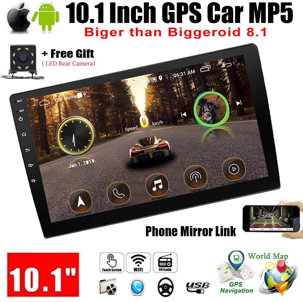 Car Stereo, 10.1/9/7 inch Touch Screen Car MP5 Player, New Tech iOS/Android Phone Mirror Link GPS Bluetooth WiFi FM Radio with Rear Camera Xmas Gift (10.1inch + Rear Camera)
