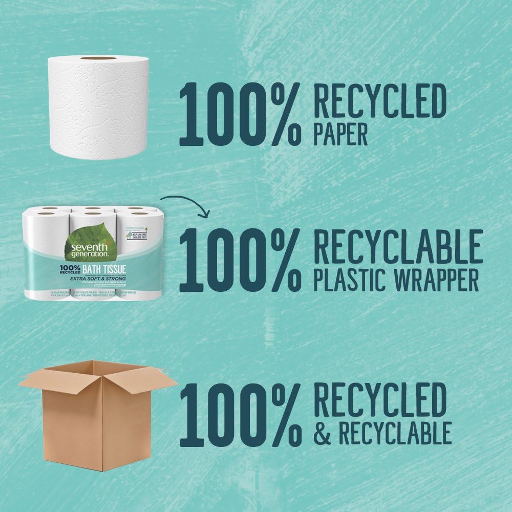 Seventh Generation Toilet Paper, Bath Tissue, 100% Recycled Paper, 12 rolls (Pack of 4) (Packaging May Vary): Health & Personal Care