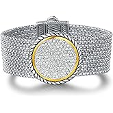 UNY JEWEL Jewelry Make a Statement with Our Two Tone Twisted Cable Wire Circle Multi Strand Box Chain Bracelet Featuring Pave Rhinestone