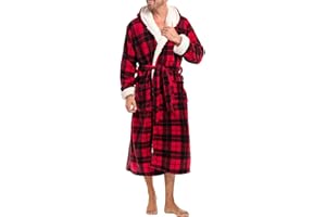 Yoimira Mens Robe with Hood Cozy Fluffy Robe for Men Luxury Hooded Plush Fleece Bathrobe for Winter