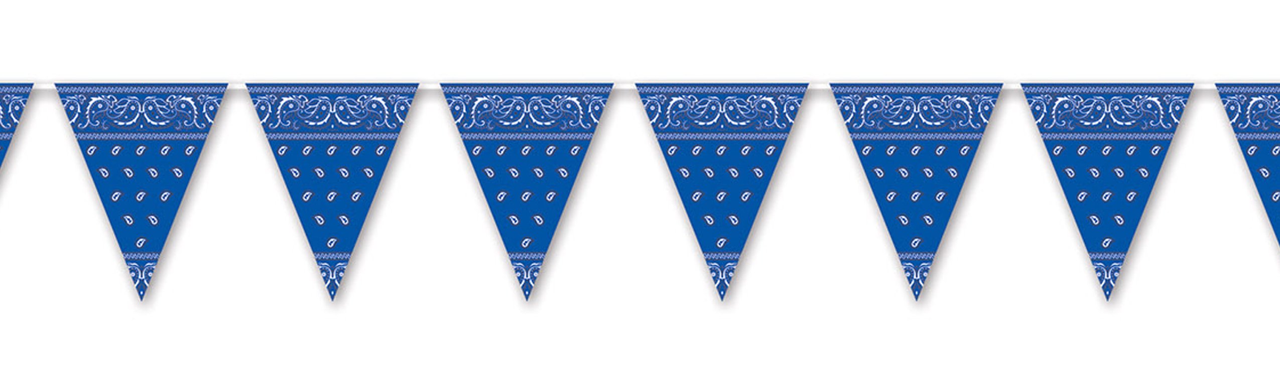 Beistle 57720-B Bandana Pennant Banner 11" x 12', Blue/White, Plastic