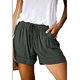 Basoteeuo Womens Shorts Summer Comfy Cotton Elastic Waist Drawstring Casual Shorts with Pockets