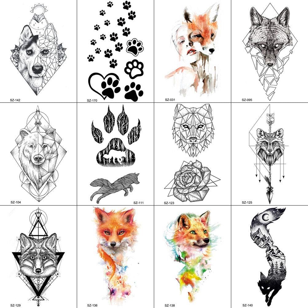 12 Feuilles Imperméable Animal Séries Temporaire Tatouage