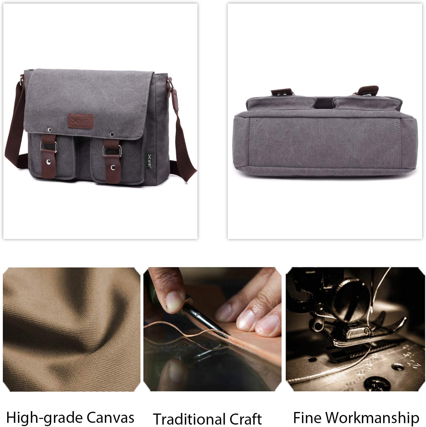FANDARE Vintage Crossbody Bag Unisex Canvas Messenger Bag 7.9 inch Tablet Satchel Bag Travel Shoulder Bag Working Bag Bookbag Briefcase for Men and Women Gray - Image 5