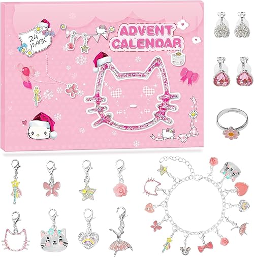 Advent Calendar 2025 Christmas Countdown DIY Cute Cat Charms Bracelet Fashion Christmas with Bracelets Necklace and 22 Unique Charms Jewelry Set for Girls, Teens,Women,Adults