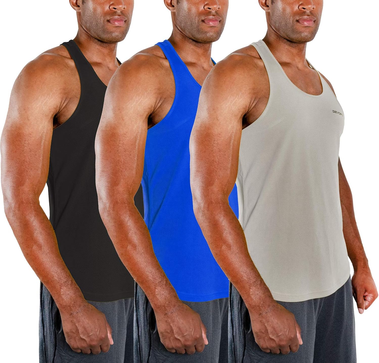 DEVOPS 3 Pack Men's Y-Back Dri Fit Muscle Gym Workout Tank Top: Clothing