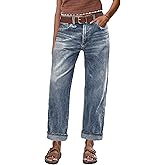 Flamingals Straight Leg Crop Jeans for Women Wash Raw Hem Mid Waist Jeans