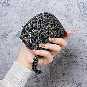 Cute Cat Shaped PU Leather Zipper Coin Purse, Mini Portable Small Wallet for Coin Credit Card Key Storage, Casual Daily Pocke