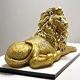 SHTWX 10 Inch Lion Statue Figurine Sculpture Resin Collectible Gifts for Lion Lover Office Home Decor Desk Accessories Decoration Garden Figurines Outdoor Decor Gold