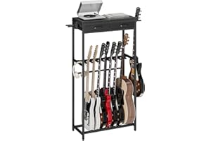 ELYKEN Guitar Stand, Guitar Rack with 2 Hangers and Storage Drawers for Guitar Accessories, Multiple Guitar Holder for Acoust