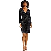 Maggy London Women's Holiday Foil Shimmer Metallic Dress Occasion Party Guest of, Glitter-Navy