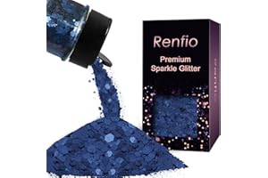 Renfio Matte Royal Blue Chunky Glitter,1.76oz/50g Mixed Blue Resin Glitter, Matte Hexagon Sequins Flakes for Snowglobe Tumbler Supplies,Craft,Resin,Festival Decoration,Rose,Nail,Hair,Face,Slime