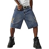 Vamtac Mens Star Patchwork Denim Shorts Mid Rise Casual Loose Summer Streetwear Baggy Jeans Jorts