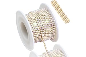 FULZTEY 10 Yards Rhinestone Chain for Crafts,2mm Rhinestone String Accessories,Gold AB Colorful Diamond Rhinestones Chain Belt,Sparkling Crystal Ribbon for DIY Crafts Cups Decoration