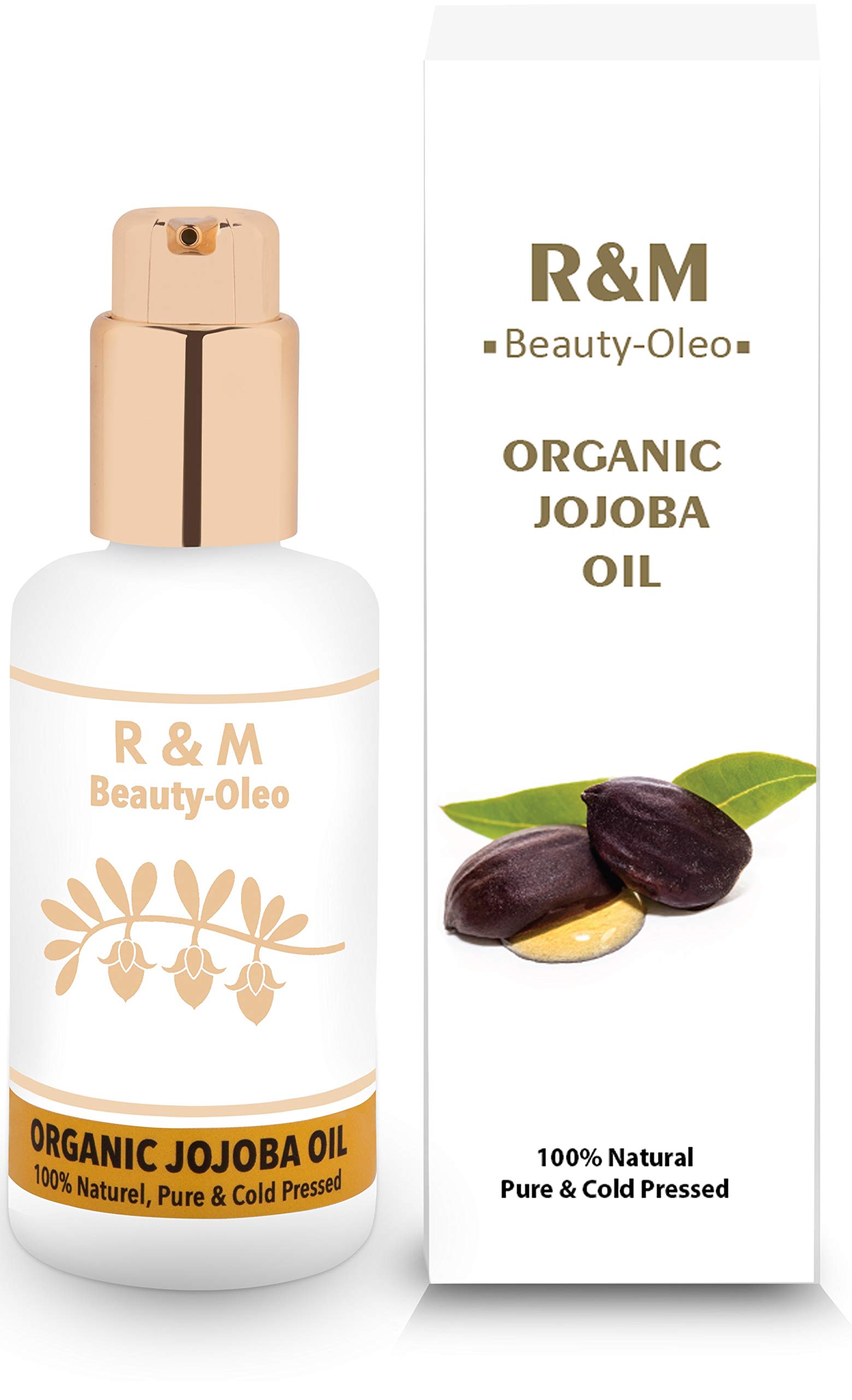 R&M Jojoba Oil - 100% Organic Cold Pressed Jojoba Oil for Face, Body, Hair And More - Beautiful Skin, A Pure Face & Shiny, Strong Hair - Fair Trade 100ml Pump Bottle