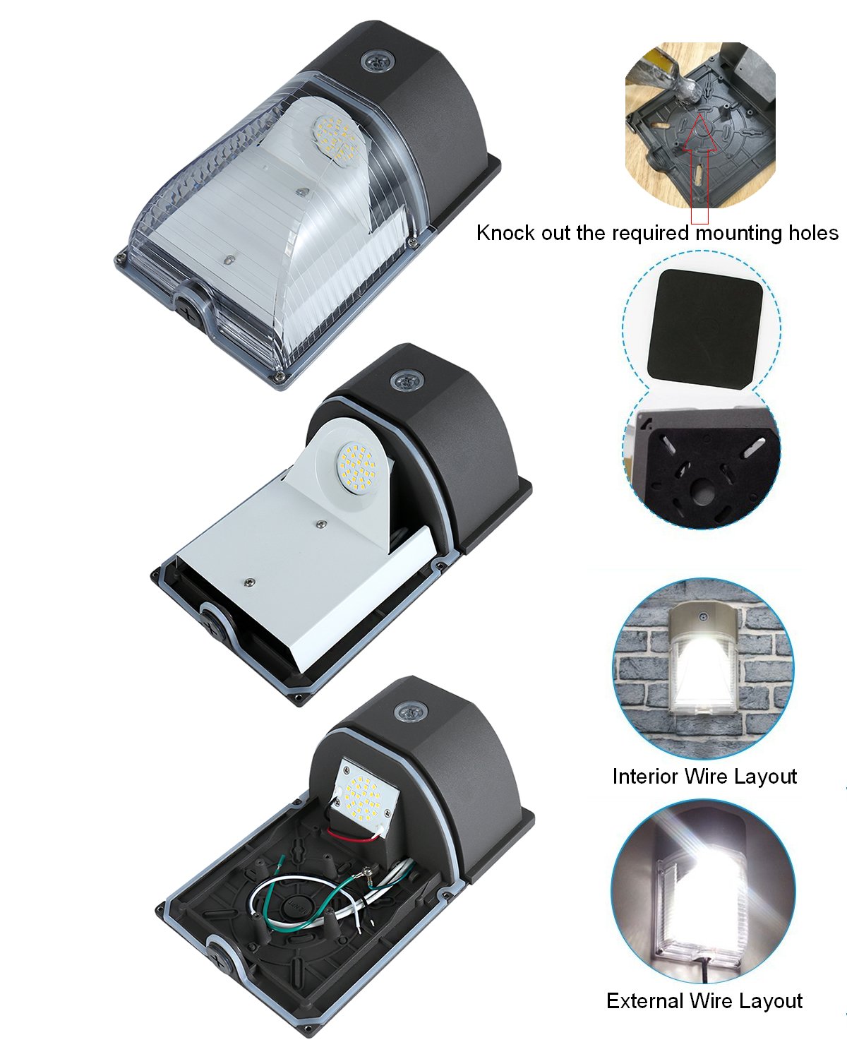 26W 3000LM LED Wall Pack Light, 120-277Vac 5000K Daylight, Photocell Dusk to Dawn Wall Pack, 150-250W MH/Hps Replacement, Outdoor Security Lighting Fixtures, Clear Lens (Bronze)