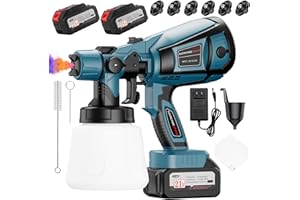 FANBDEDGE Paint Sprayer, 650W Cordless with 2 X 4.0mAh 21V Battery, All Copper Motor 6 Nozzles & 3 Spray Modes, 1000ml Container, Paint Sprayer Gun for House Painting, Ideal for Fence Cabinets Wall