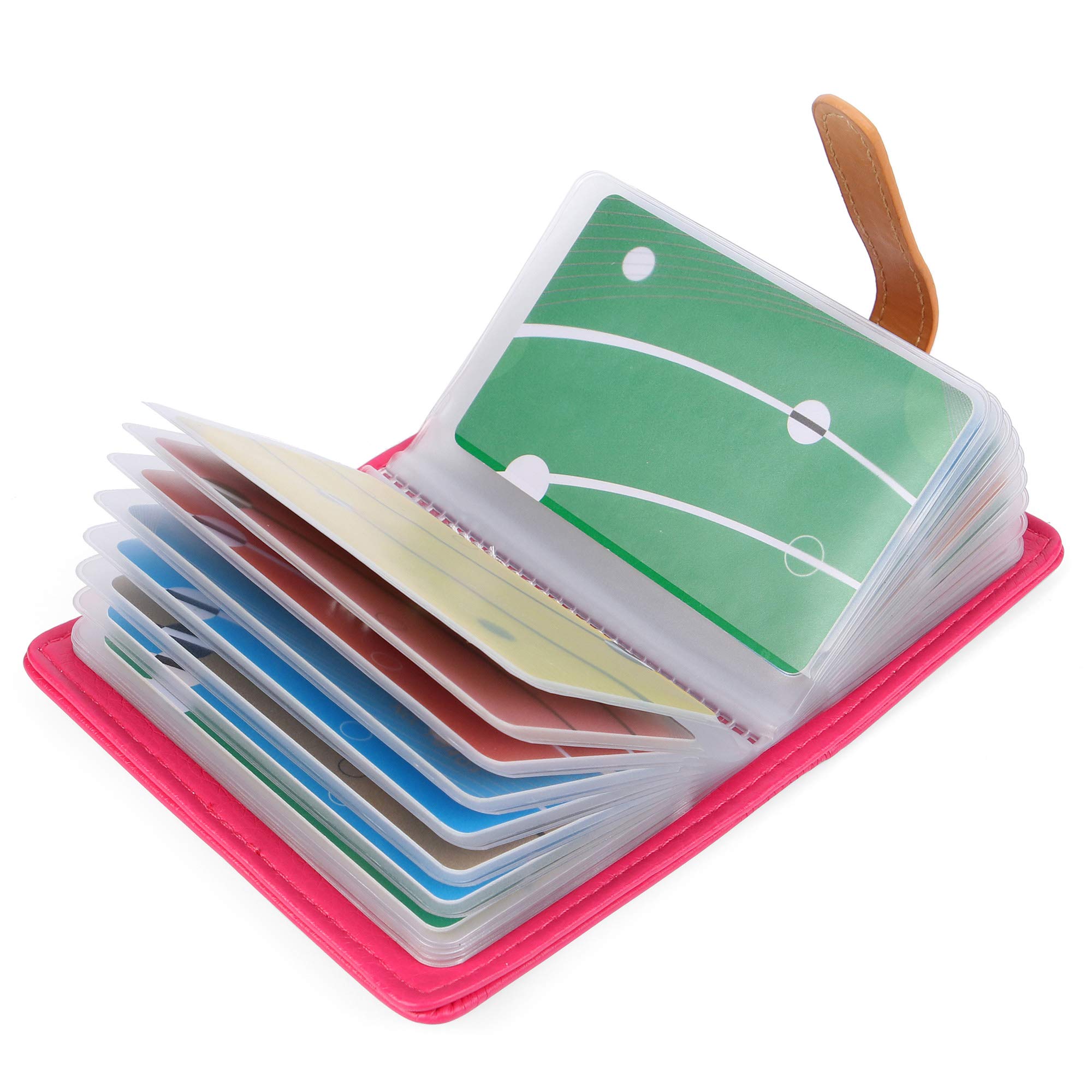 10 Colors Credit Card Holder Credit Card Wallets for Women Men Leather 26 Card Slots (Rose Red)