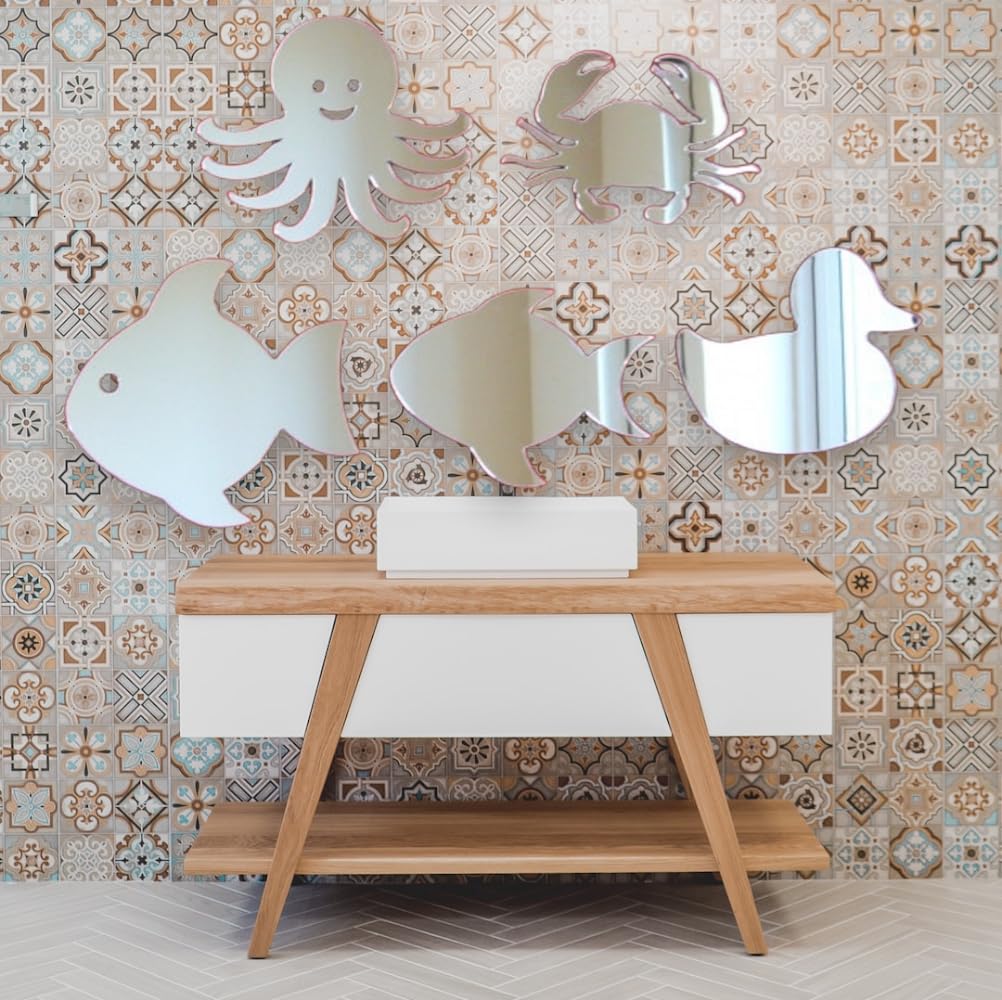 Super Cool Creations Five Sea Life Mirrors each 12cm x 10cm - Octopus, Fish with Eye, Fish, Crab and Duck