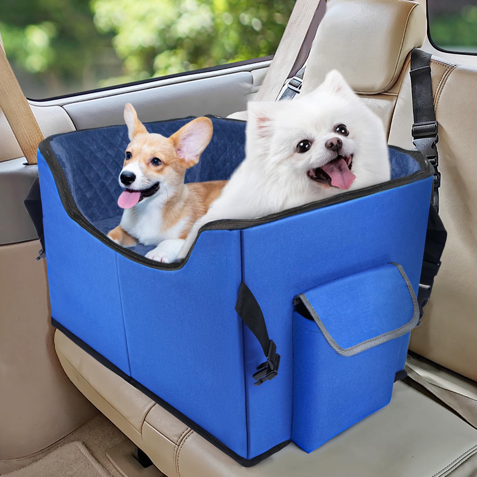 Photo 1 of INFANZIA Dog Booster Car Seat for Small Medium Large Dogs, Elevated Pet Car Seats with Safety Leash for Pets Under (Royal Blue, Medium)