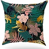 KongMoTree Leopard Decorative Throw Pillow Covers, Cheetah Print Pillowcase, Leopard Decor, 18x18 Inches Flannel Square Cushion Pillowcases for Sofa Couch Bed, Farmhouse Home Decor