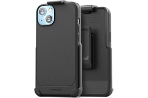 Encased Thin Armor Designed for iPhone 14 Plus Belt Clip Case, Slim Fit Phone Case with Holster (Matte Black)