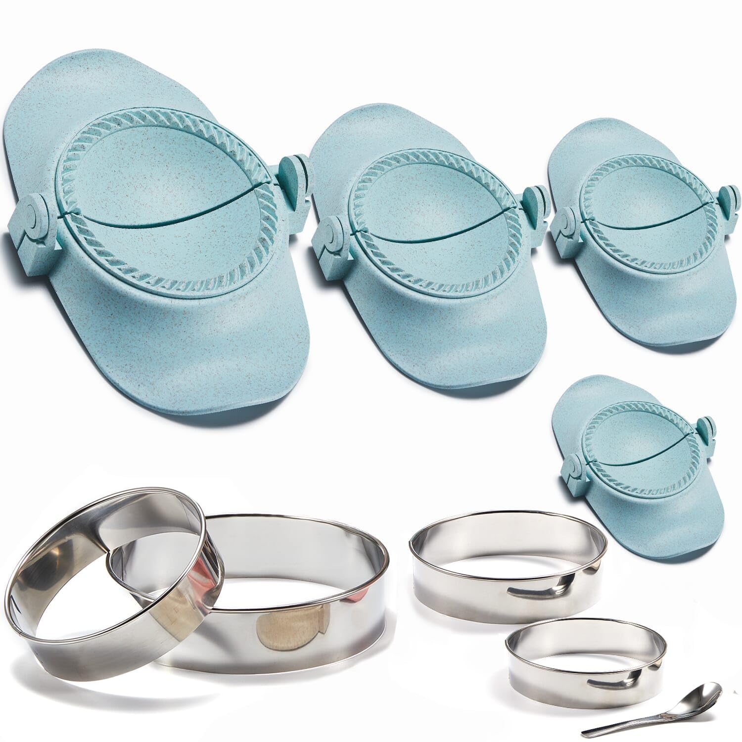 Photo 1 of MUMSUNG Empanada Maker Press, 6-Inch Extra Large Dumpling Maker Set with Dough Cutter, Dumpling Mold Set for Pierogi, Pastelitos, Calzone, Turnovers, Chinese Dumpling 4Sizes-Blue (6"/4"/3"/2.6")