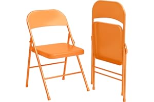 IDEALHOUSE Folding Chairs 2 Pack, Foldable Chairs with Metal Frame Hold Up to 350 Pounds, Portable Orange Folding Chairs Suitable for Dining Room, Living Room, Office, Indoor and Outdoor Events