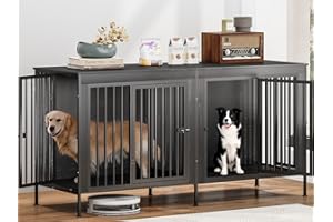 RUPZEN 78 Inch Dog Cage Furniture for 2 Medium/Large Dogs with Sturdy Removable Divider, Extra Large Double Doors Dog Kennel, XXL Thick Wooden Dog cage Furniture, Dark Grey