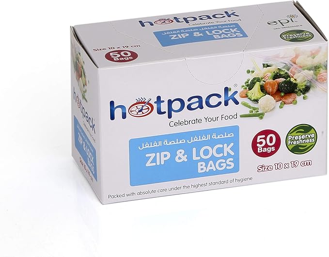 Hotpack Disposable Plastic Zipper Lock Bag (50pieces), White, 10x19cm