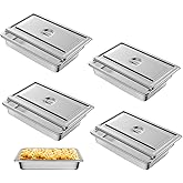 Hotel Pan, Full Size Steam Table Pan 4" Deep Stainless Steam Table Pan with Lid Full Size Food Pan 20.8" L x 13" W Anti Jam Stainless Steel Buffet Pan Commercial Stainless Steel Pan (4 Pack)