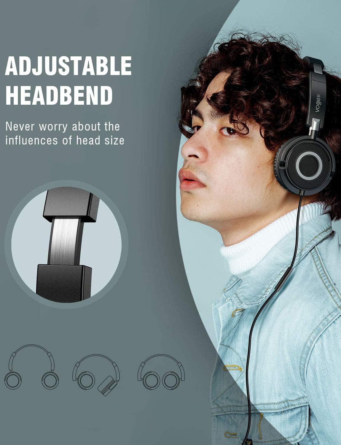 VOGEK On Ear Headphones with Mic, Lightweight Portable Fold-Flat Stereo Bass Headphones with 1.5M Tangle Free Cord and Microphone-Black: Electronics