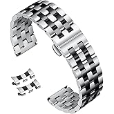 BINLUN Stainless Steel Watch Band Replacement Metal Watch Straps for Men and Women 18mm/19mm/20mm/21mm/22mm/24mm with Curved and Straight End in Silver, Gold, Black, Rose Gold, Two Toned