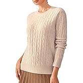 KVSS Women's 100% Pure Cashmere Crewneck Sweater Cable-Knit Long Sleeve Pullover Sweater for Women