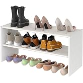 Cidaziya 2 Tier Shoe Rack for Closet, Small White Stackable Shoe Shelf Organizer, Wood and Cloth Structure, Hold 9-12 Pairs of Shoes, Portable Small Shoe Storage Organizer, Size 28.5"* 11" * 13"