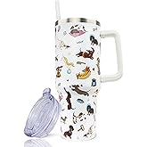 ZNYYZYBA Dachshund Gifts for Women, 40 oz Dachshund Tumbler with Handle and Straw, Reusable Stainless Steel Dog Tumbler with Leak Proof Lid
