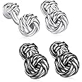 HONEY BEAR Twist Knot Cufflinks Set for Mens Shirts Business Wedding Gift,Silver Black
