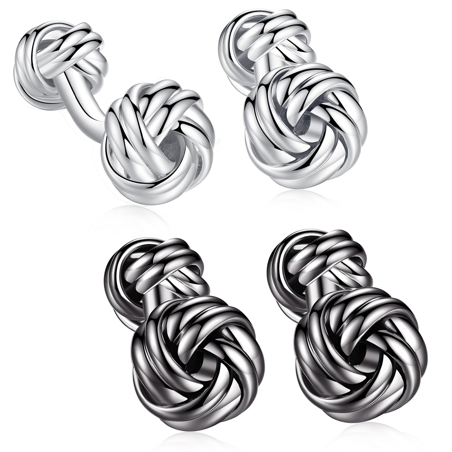 HONEY BEAR 2 Pairs Knot Twisted Cufflinks Set for Men's Shirt Wedding Business Gift (with box)