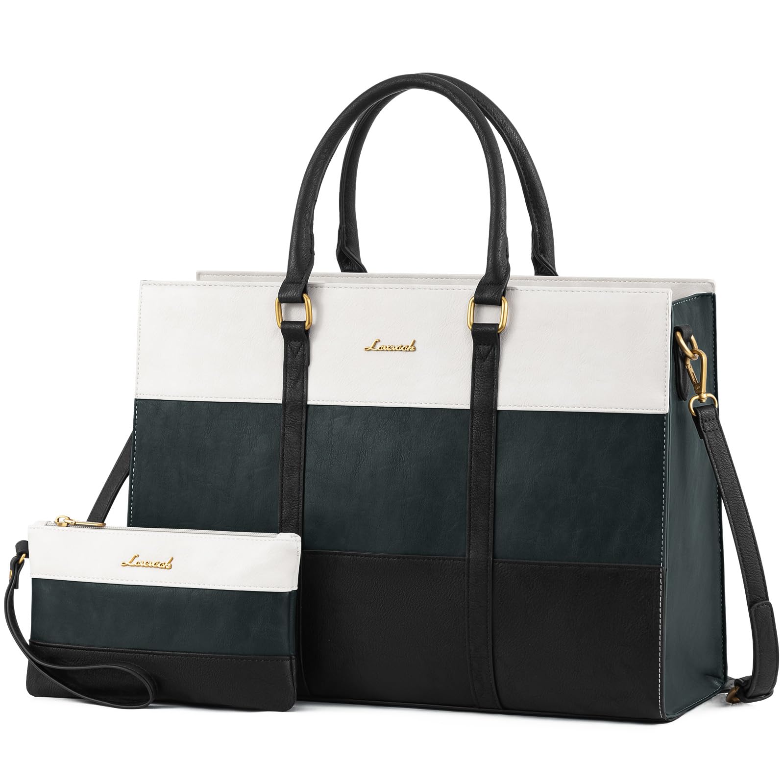 Photo 1 of LOVEVOOK Laptop Bag for Women, 15.6 Inch Laptop Tote Bag, Vintage Leather Work Bags for Women, Waterproof Computer bag with Clutch Purse, Large Capacity Briefcase, Business Office Bag
