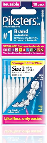 Piksters Interdental Brushes Size 2 10 pack Small & Medium Gaps Gum Safe