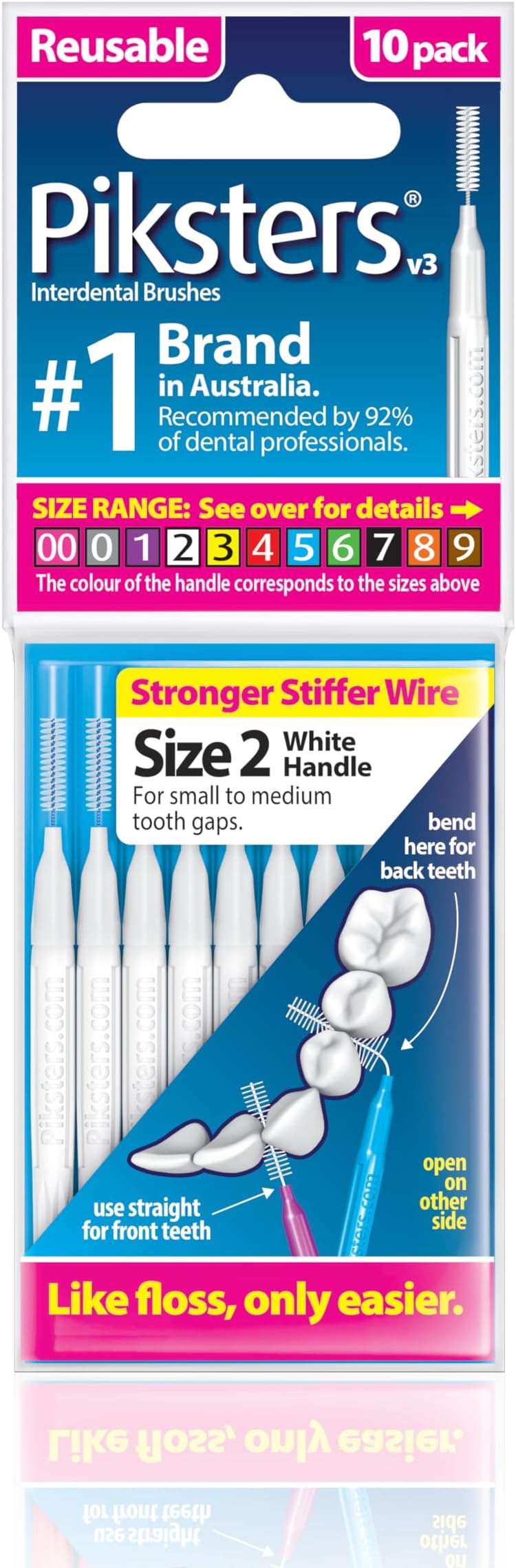 Piksters Interdental Brushes Size 2 10 pack Small & Medium Gaps Gum Safe