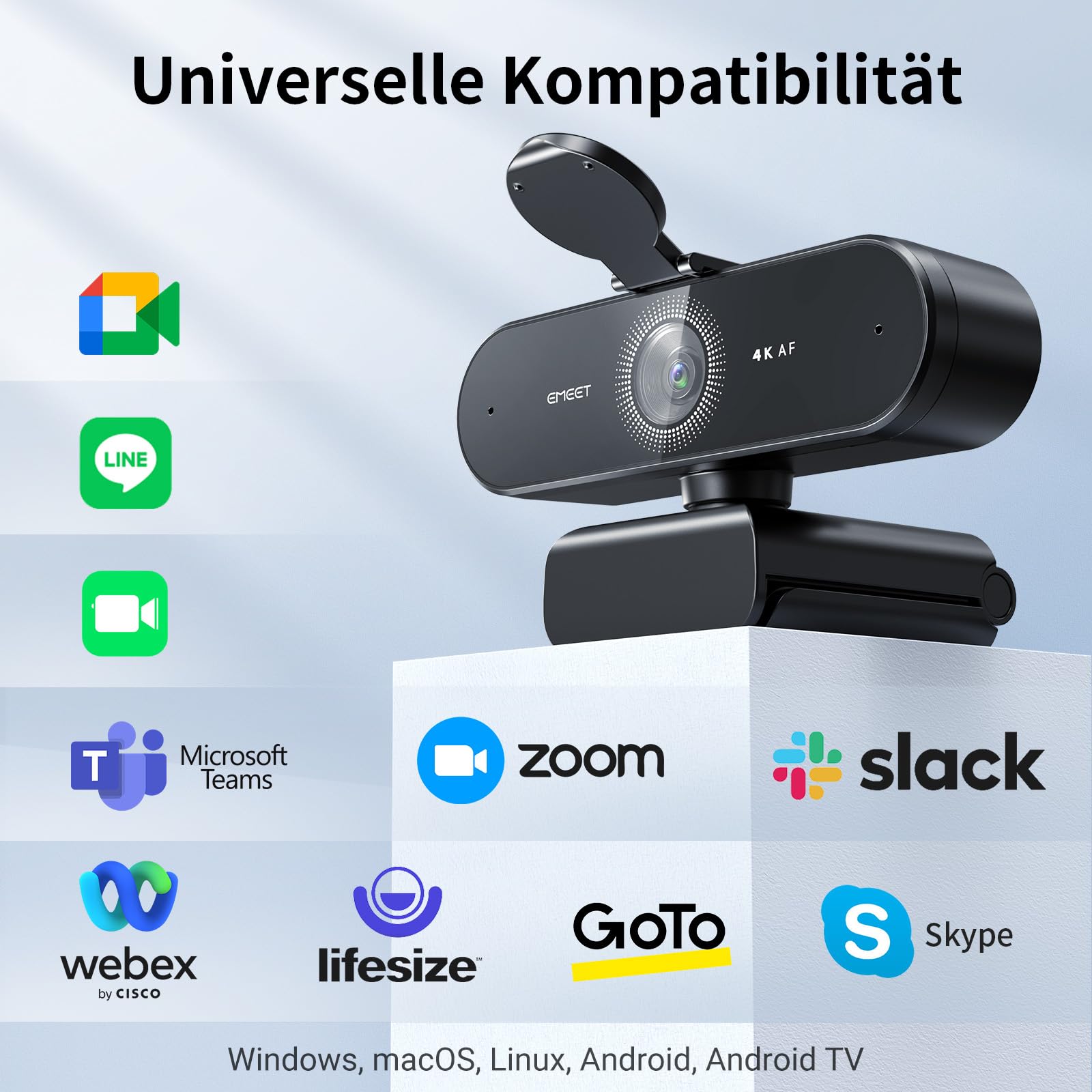 EMEET Webcam NOVA 4K, 4K Webcam mit 2 Mikrofon mit Rauschunterdrückung, Ultra HD Webcam mit 73° Weitwinkel und Objektivabdeckung, PDAF Autofokus, Web Cam für Mac, Laptop, Zoom, Teams 7