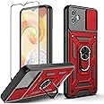 Dretal for Samsung A04 Case, Galaxy A04 Case Case with Stand Kickstand Ring and Camera Cover with Tempered Glass Screen Protector, Military Grade Shockproof Protective Cover for Galaxy A04(TC-Red)