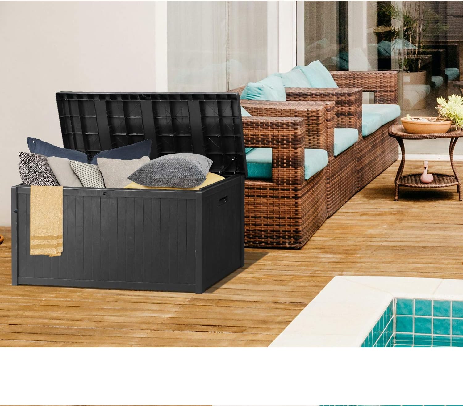 Patio Cushion Storage Box Waterproof Outdoor Deck Storage Box Lockable for Garden, Backyard, Pool, Lawn 120 -Gallons(Black) : Garden & Outdoor